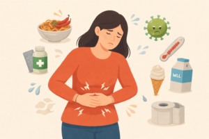 Ilustrasi sakit perut. /Gambar diolah menggunakan AI