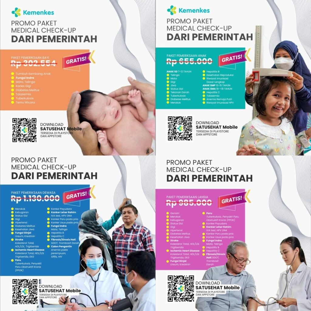 Pemerintah sediakan Cek Kesehatan Gratis (CKG) bagi seluruh kelompok usia dari bayi hingga lansia via SATUSEHAT Mobile demi perkuat layanan kesehatan preventif. /Kemenkes